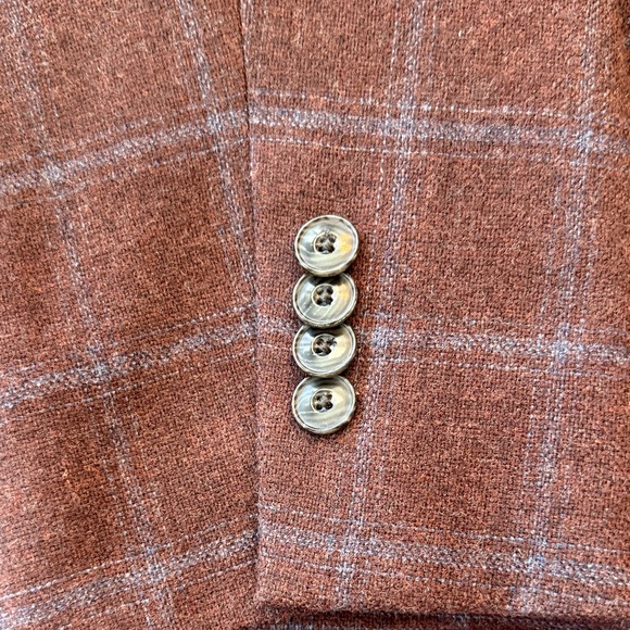 Men's Burgundy Checkered Blazer- Jos A. Bank Tailored Fit Stretch Size 50R - Picture 5 of 6